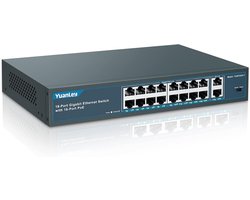 YuanLey 18-Port Gigabit PoE Switch, 16 PoE+ Port 1000Mbps, 2 Gigabit Uplink, 250W 802.3af/at, Metal Desktop/Rack - ShopVlot