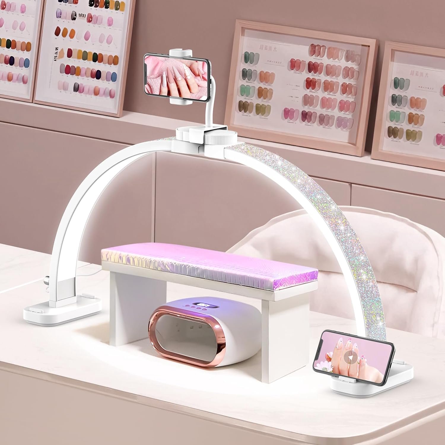SnelShoppen - Halve Maanlamp Voor Nagels 30'' Nagellamp met 3 Kleurmodi en 10 Helderheidsniveaus voor Wimpers en Tatoeage (Diamant, Wit)