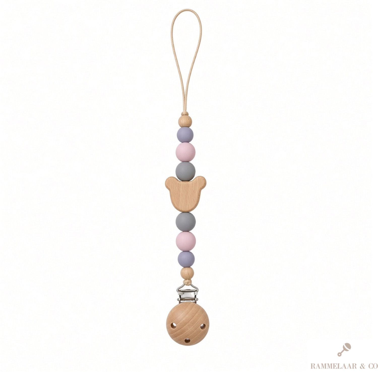 Rammelaar&Co Speenkoord baby – Silicone Kralen & Houten Clip – Fopspeenkoord baby - Kraamcadeau - Roze Tinten