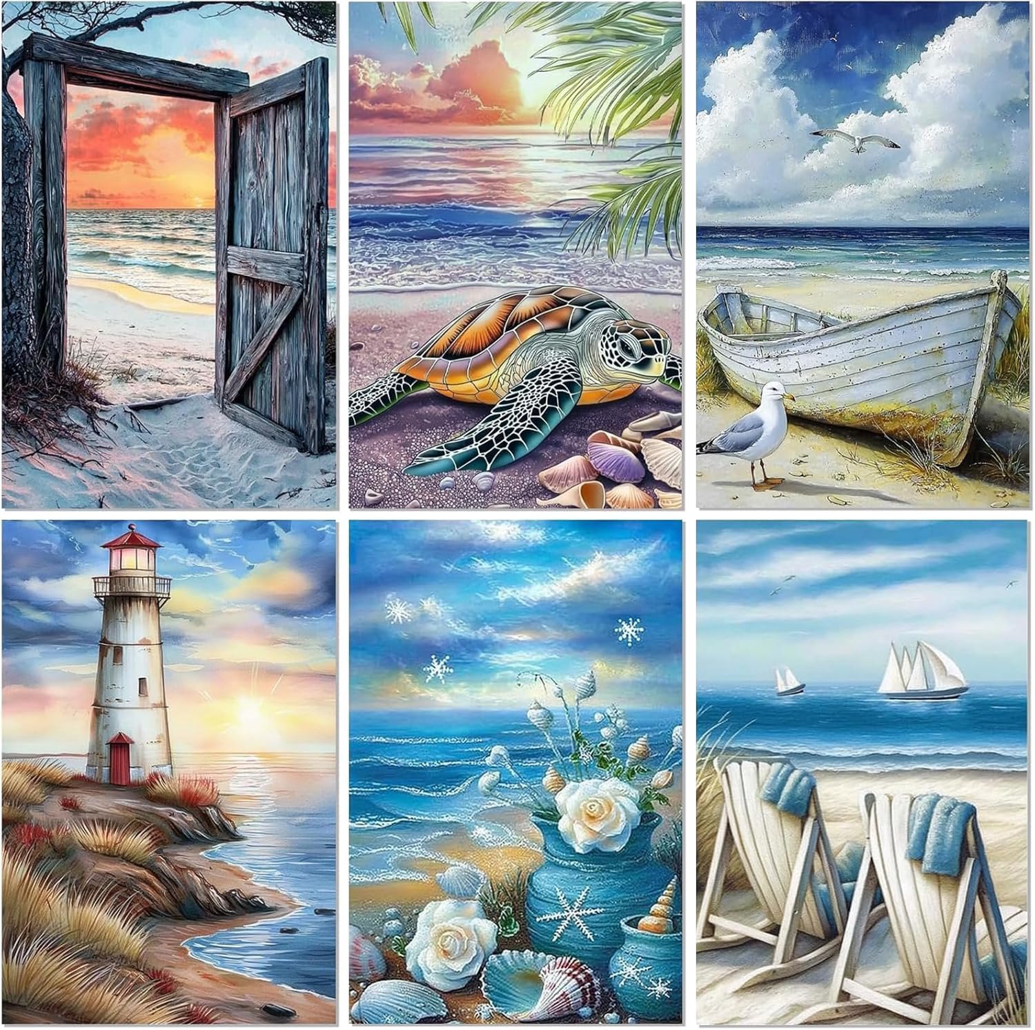 Schilderij op nummer voor volwassenen, 6-delig, schilderen op nummer voor volwassenen, landschap aan zee - ShopVlot