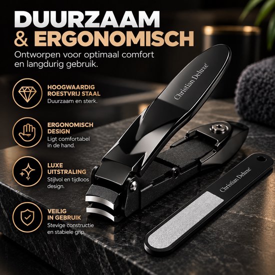 Christian Deluxe® Premium Nagelknipper met Opvangbakje – Voor Dikke Nagels & Teennagels – Nagelknipper met Stalen Vijl – Manicure & Pedicure Set — afbeelding 5