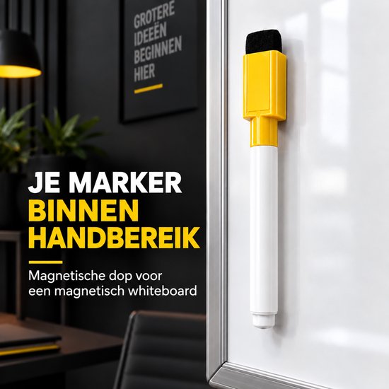 BlackBear Whiteboardmarkers - Geel - 2 stuks - Met zwarte wisser - Magnetische dop met wissertje - Droog uitwisbaar