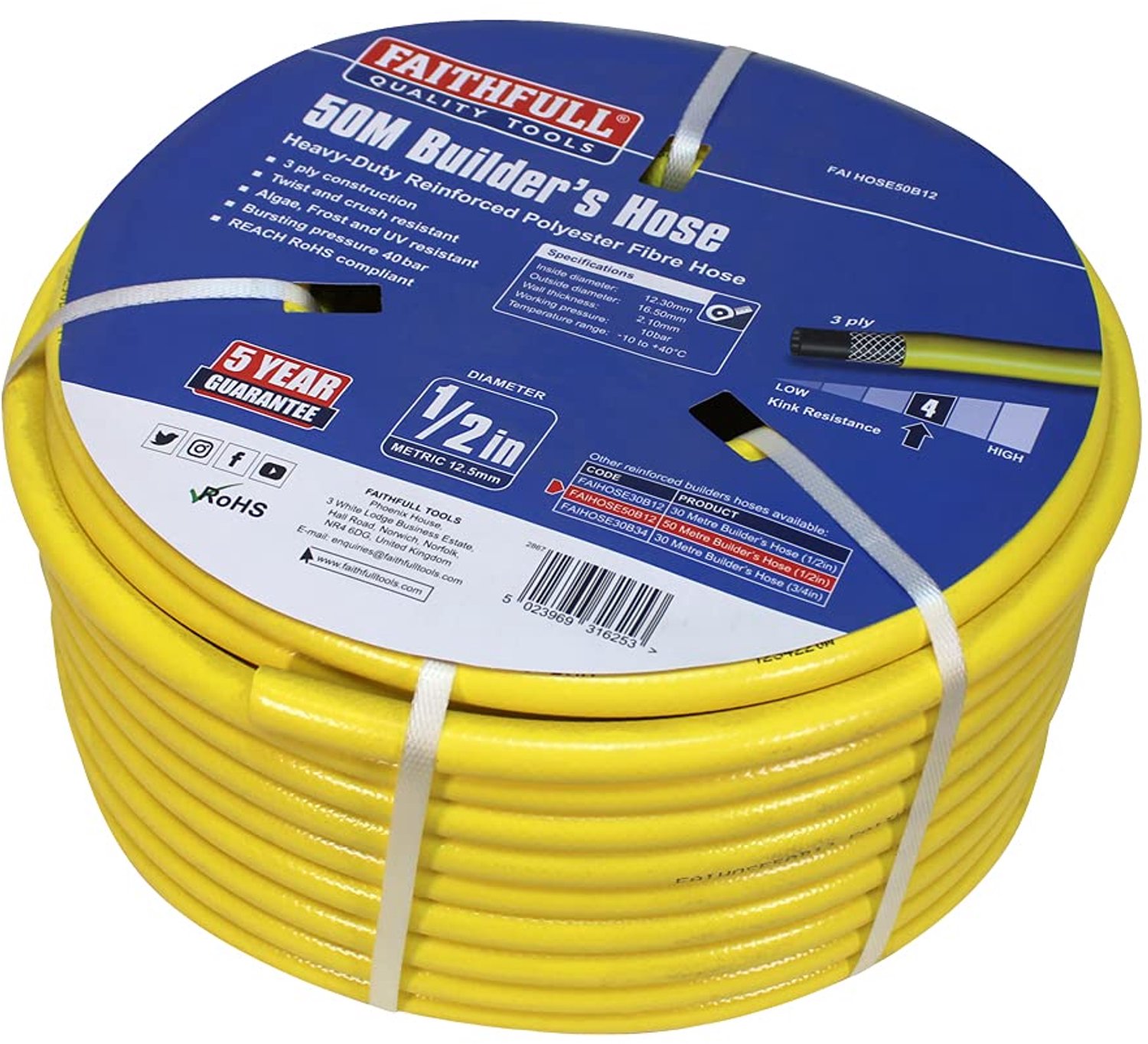 Merkloos Tuinslang 50m x 12.7mm - Knik- en UV-bestendig
