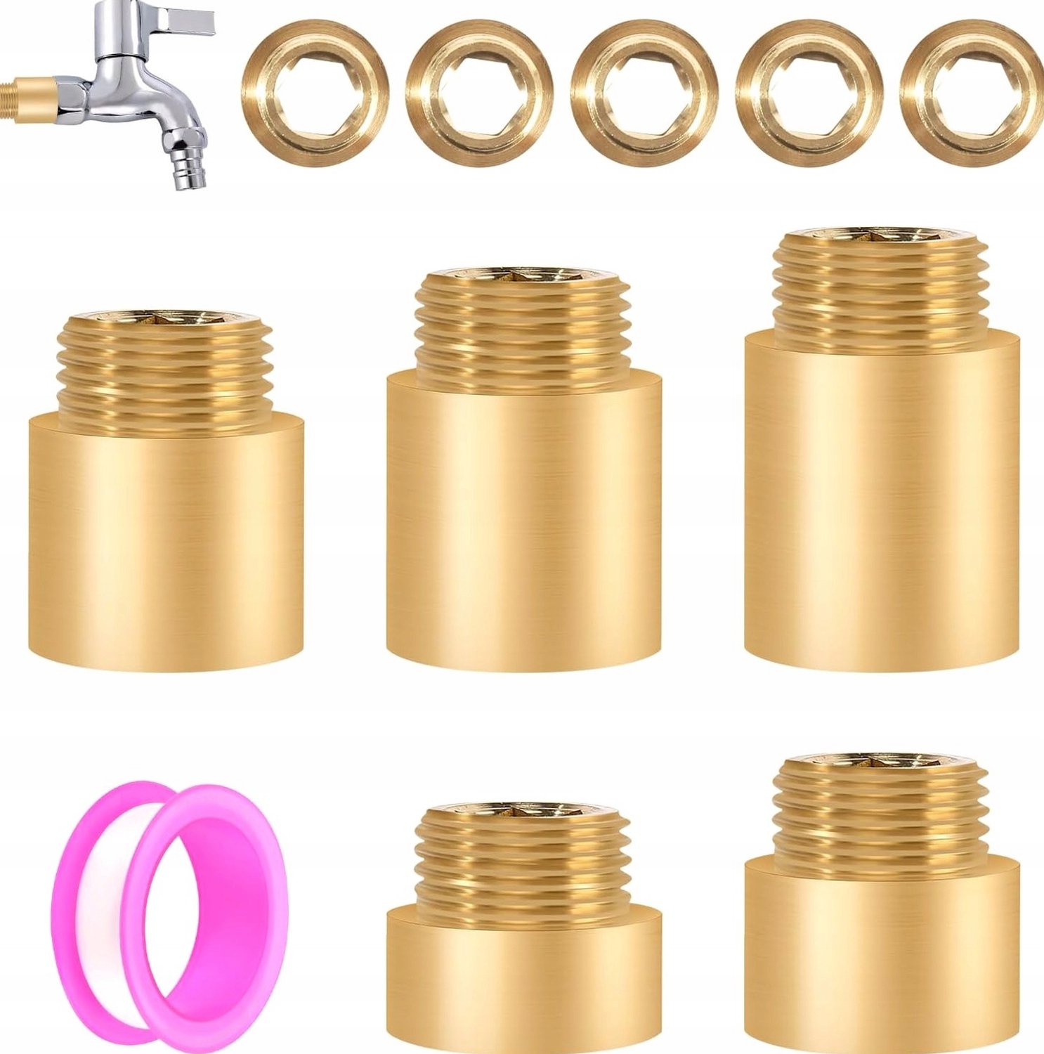 Merkloze Messing Kraanverlengstukken 1/2 Inch - Set van 5
