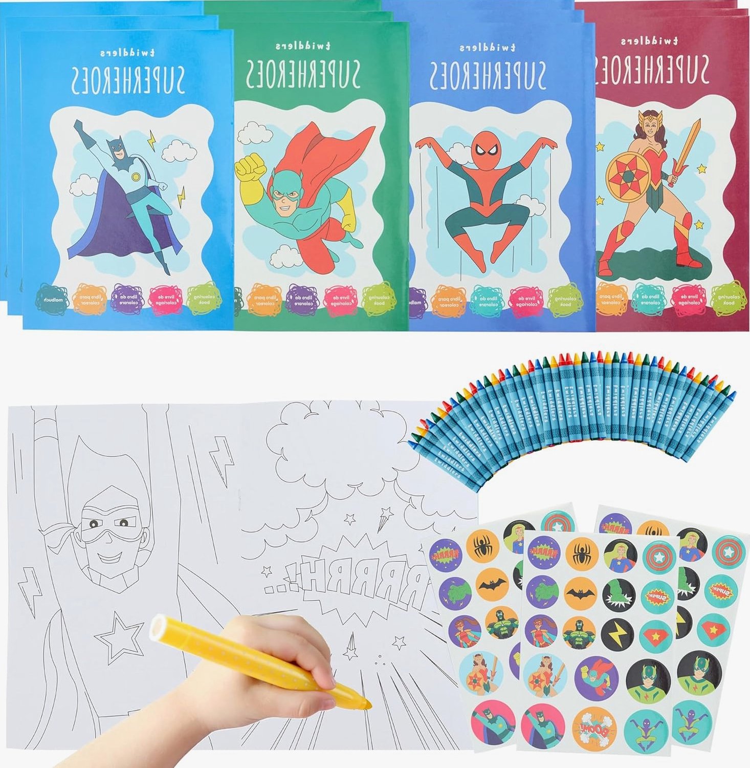 Kleurboek Set 12 A5 met 48 Potloden & 12 Stickers voor Kinderen