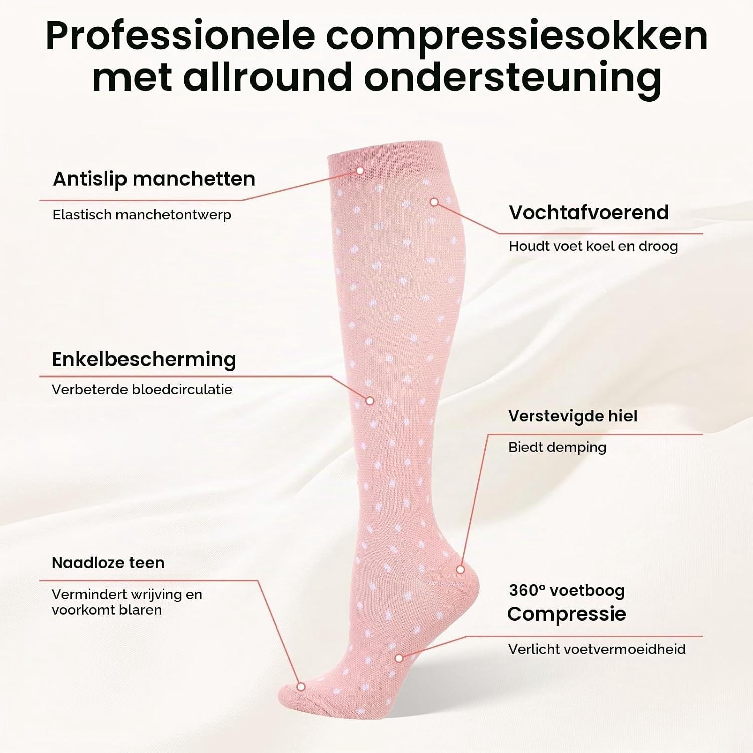Gegradueerde Compressiekousen voor Verbeterde Bloedcirculatie, Ademend en Elastisch - 6 Paar