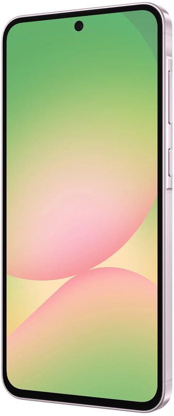 Zijaanzicht van een roze smartphone die het scherm en de knoppen aan de zijkant toont.