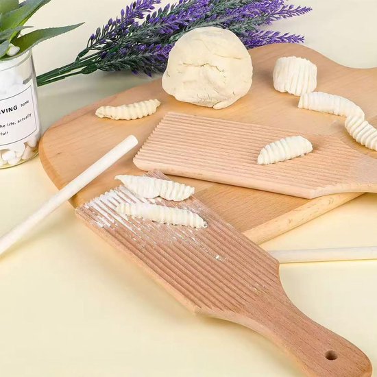 SnelShoppen - 2 stuks pastaplanken voor gnocchi, houten plank voor tortellini en macaroni met houten stokjes - Authentieke pasta maken in de keuken — afbeelding 3