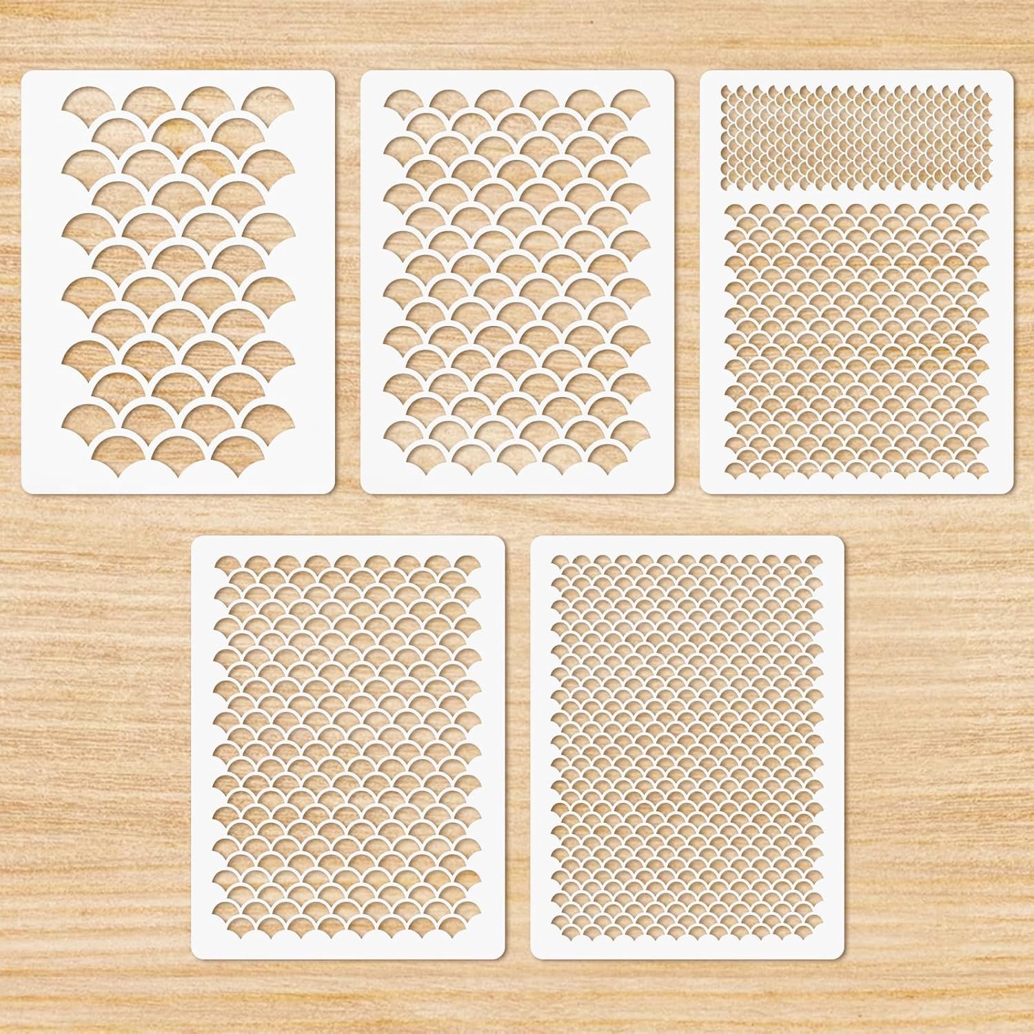 Vis schubben sjabloon set - 5 stuks - herbruikbaar PET materiaal - voor creatieve DIY projecten - ShopVlot