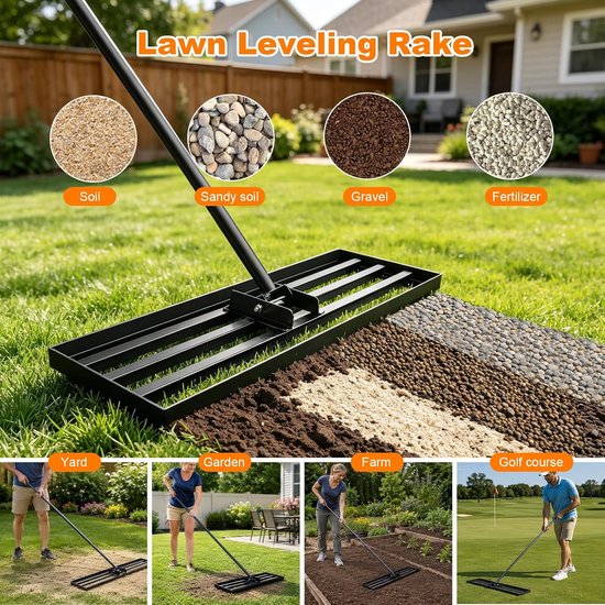 Gazonhark, 115 x 25 cm, nivelleringsapparaat van staal met verstelbare antislip handgreep van 213 cm, veelzijdig - ShopVlot — afbeelding 5
