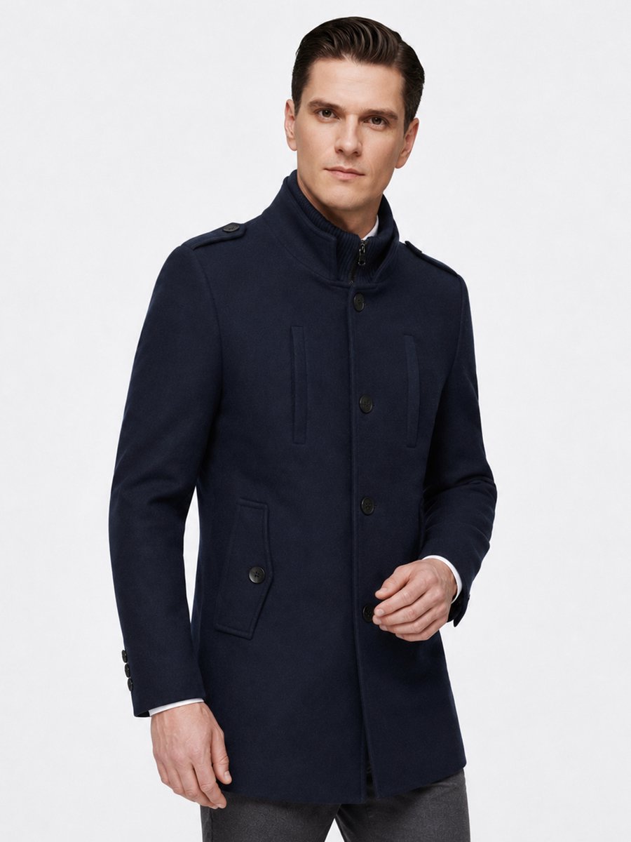 ALLTHEMEN Heren Wollen Winterjas met Opstaande Kraag - Kort Gevoerd Winterjack - S