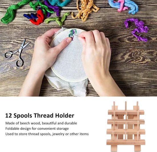 Houten Draadspoelen Rek voor 12 Spoelen - Vouwbaar Beuken Houten Frame met Grote Capaciteit voor Quilten en Borduren — afbeelding 4