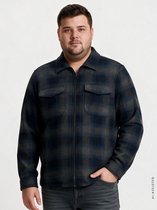 LERROS Sportief geruit overhemd met ritssluiting, grote maten , Maat: 5XL , Kleur: CLASSIC NAVY , 80% polyester, 10% wol, 5% nylon,