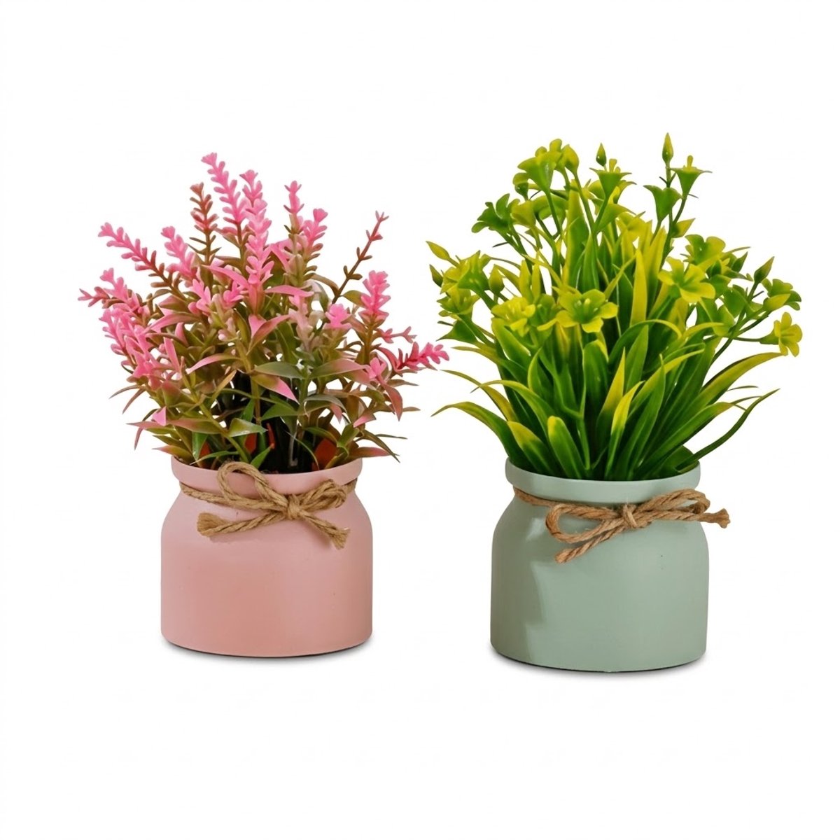 NUVEX Kunstbloemen in kleine potten 2 stuks – kunstplanten voor woonkamer slaapkamer balkon tafel boekenplank – decoratieve nep bloemen in pot – onderhoudsarm zonder water geven