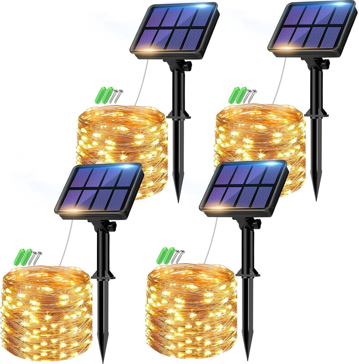 YAGXIG Solar String Lights - Waterdichte LED-lichtslinger voor buiten - 8 standen - Solar buitenverlichting - 7 meter, 50 lampjes - Geschikt voor tuinen, terrassen, patio's, Kerstmis, bruiloften en feesten - Warm wit - 4 lampjes