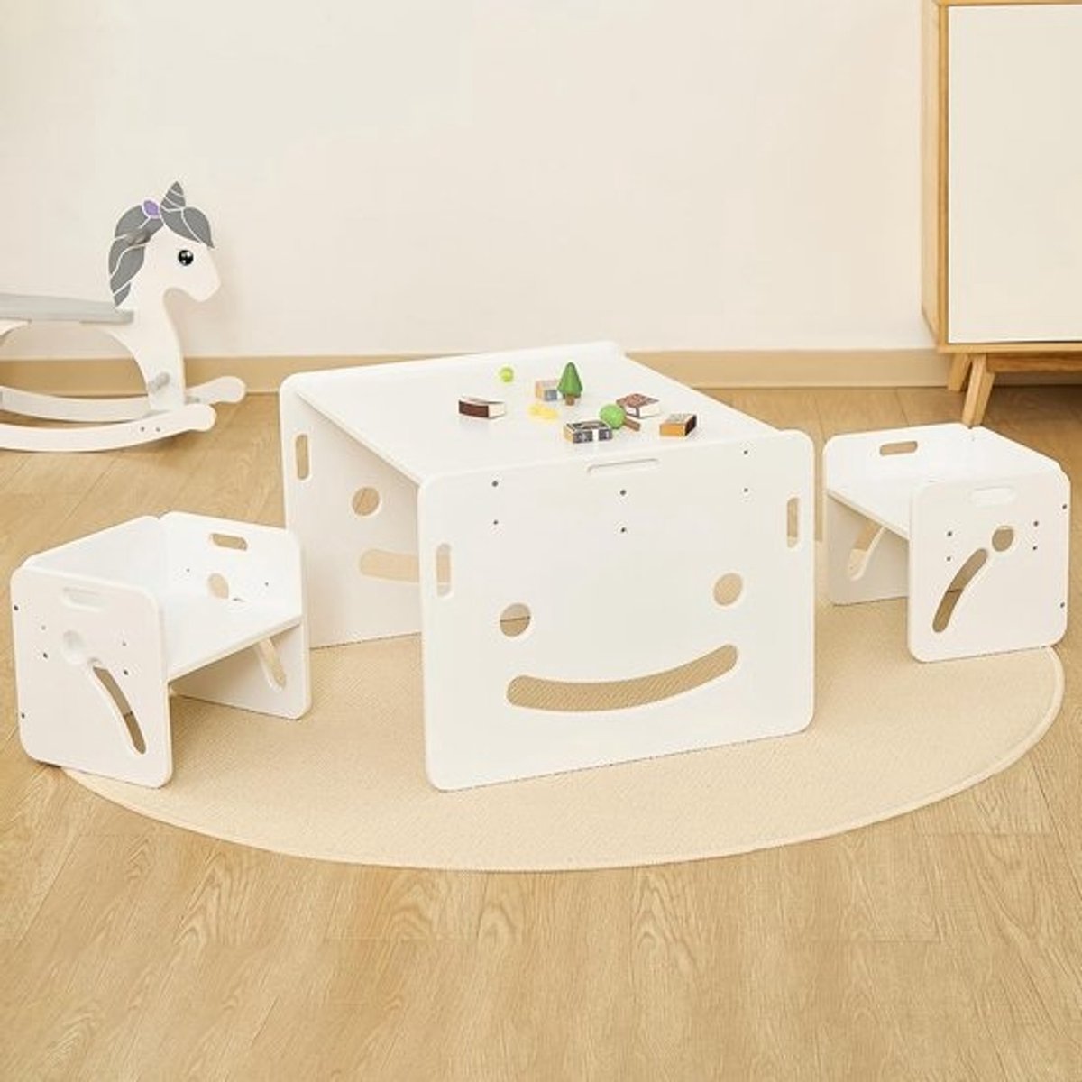 Kinderbureau - Met stoelen - Montessori meubels - Zelfstandig leren - In hoogte verstelbaar - 2 standen - Wit