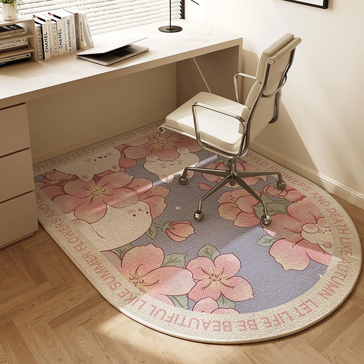 sogiol Vloerbeschermer - Antislip Bureaustoelmat - vloerbeschermmat voor gaming bureaustoelen op houten vloeren, parket en tegels - Bloemend konijn - 100 x 120 cm Roze