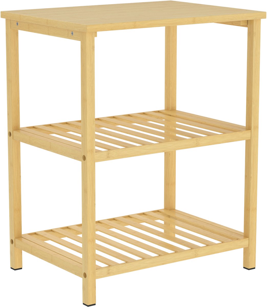 Homona Bijzettafel - 3 Lagen - Met lattenbodems - Bamboe - 40,6 x 30 x 50,5 cm - Natuur