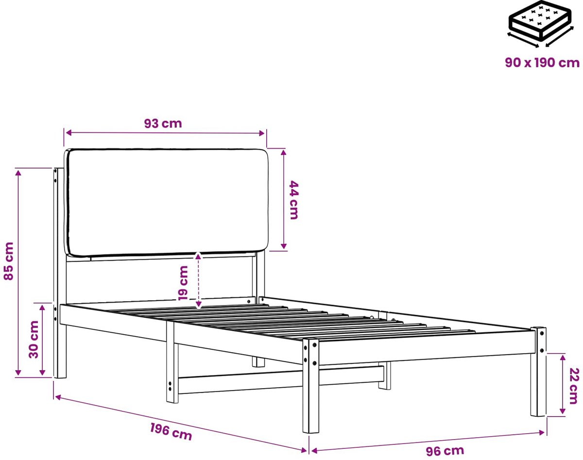 vidaXL Bedframe - met - gestoffeerd - hoofdbord - Whitewash - en - lichtgrijs Whitewash en lichtgrijs