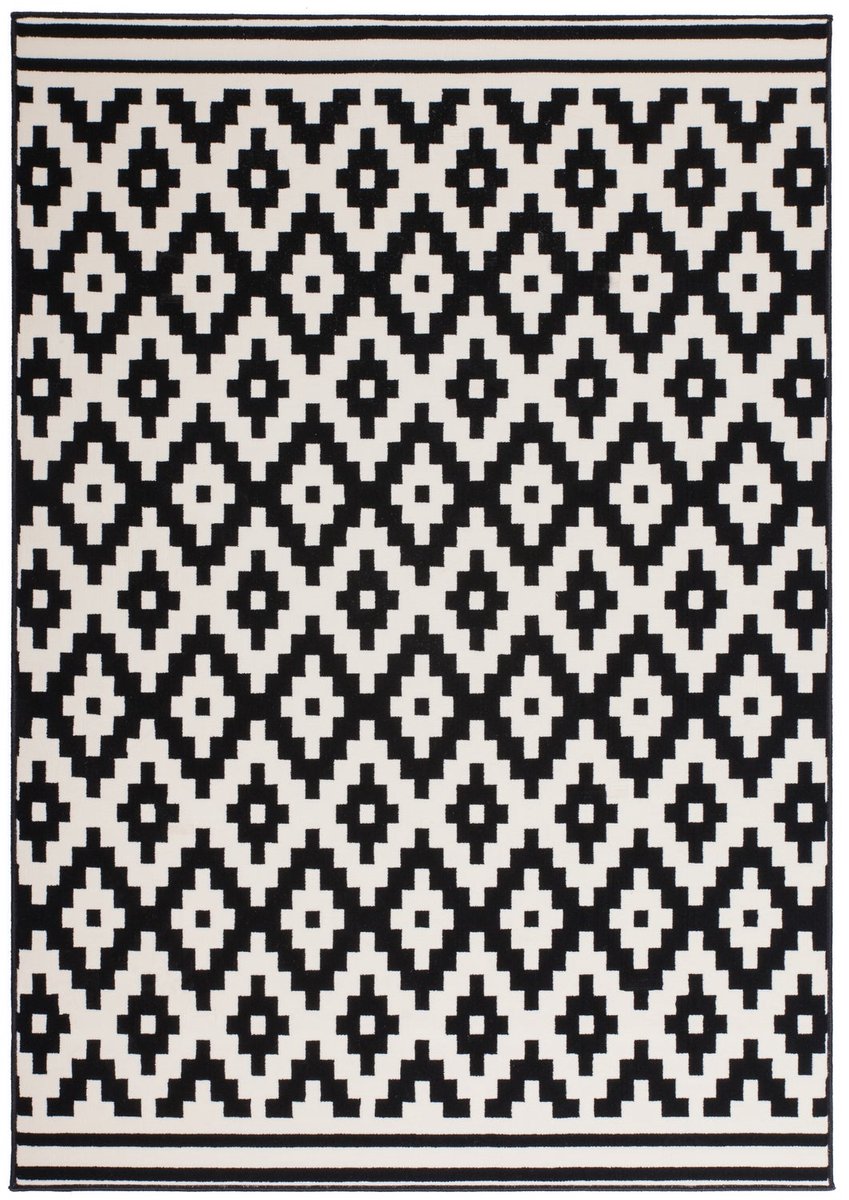 Dutch XXL Scandinavisch Vloerkleed | Tapijt | Now | Ruiten | Zwart/Wit | 80x150 cm