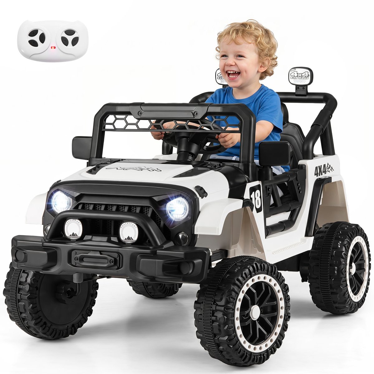 COSTWAY Elektrische auto, 12 V Speelgoedaccuvoertuig kinderauto met 2 rijmodi, zwart