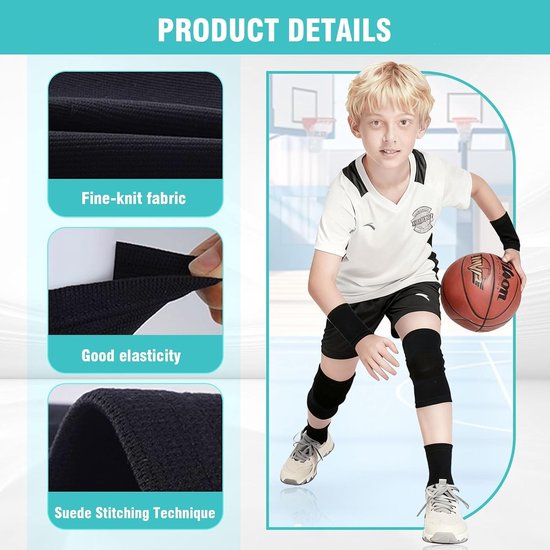 Kniebandage voor kinderen, compressiesleeve in zwart, ondersteuning voor sportactiviteiten zoals voetbal en gymnastiek, geschikt voor dagelijks gebruik, één maat — afbeelding 2