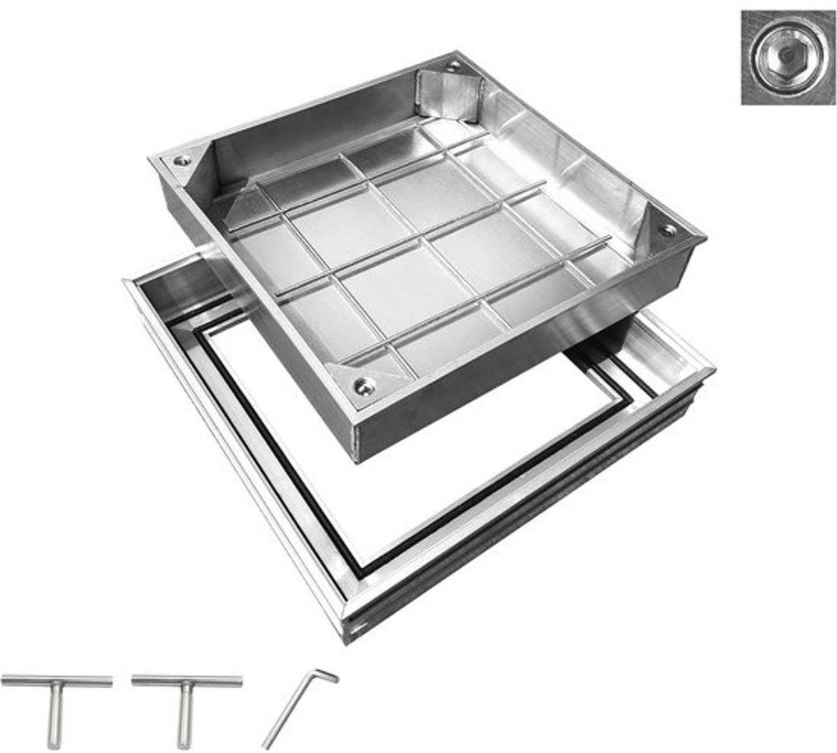 Verzonken vierkante schachtafdekking - 30 x 30 cm - Aluminiumlegering - Antislip - Duurzaam ontwerp - Voor binnen en buiten