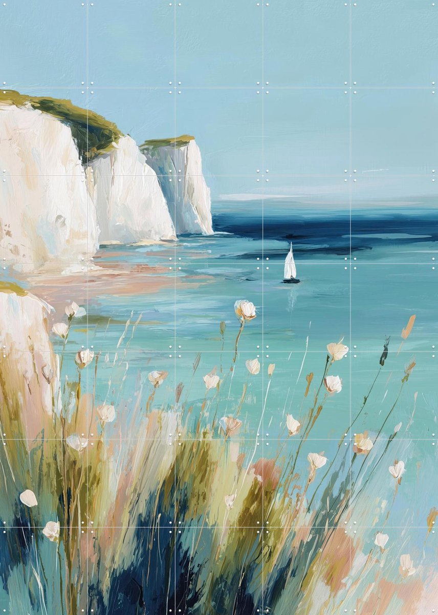 IXXI Turquoise Cove View, Branka Kodžoman - 100 x 140 cm - Gratis ophangtool - Grote wanddecoratie en posters - Aquarel, Realisme, Olieverf