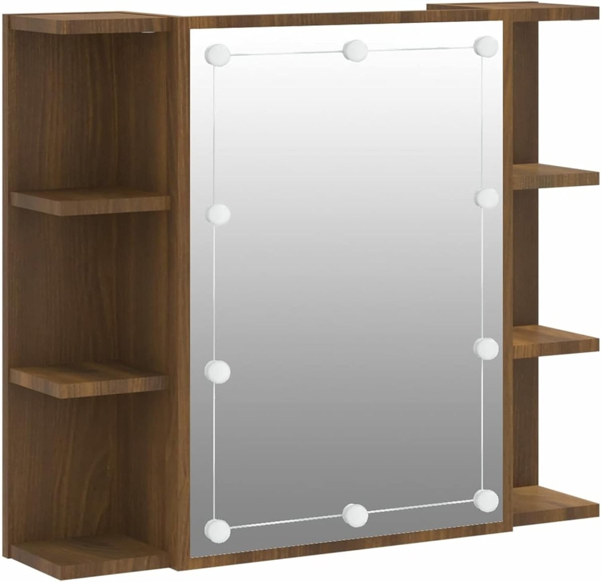 Spiegelkast met led, spiegel, badkamerspiegel, wandspiegel, badkamerspiegel met planken, spiegelkast, slaapkamerspiegel, spiegel met plank, eiken bruin, 70 x 16,5 x 60 cm