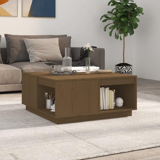 Salontafel bijzettafel woonkamertafel koffietafel salontafel houten tafel woonkamer massief grenen honingbruin 80x81x36,5 cm — afbeelding 4