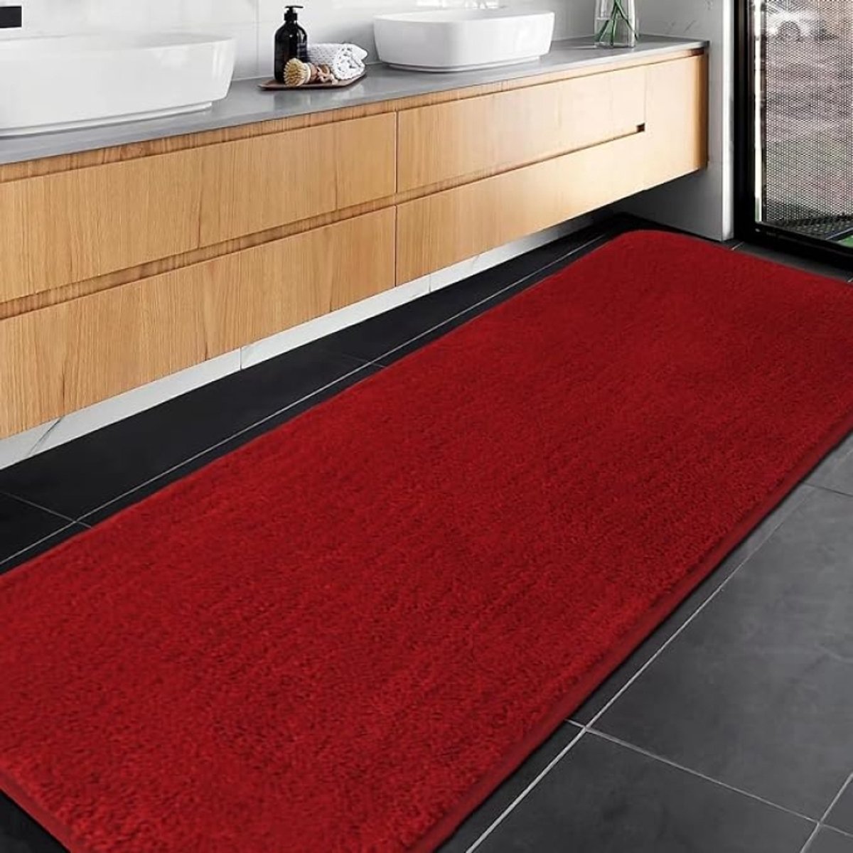 Extra grote badkamermat 60 x 180 cm – antislip microvezel badmat loper, rood, waterabsorberend en machinewasbaar