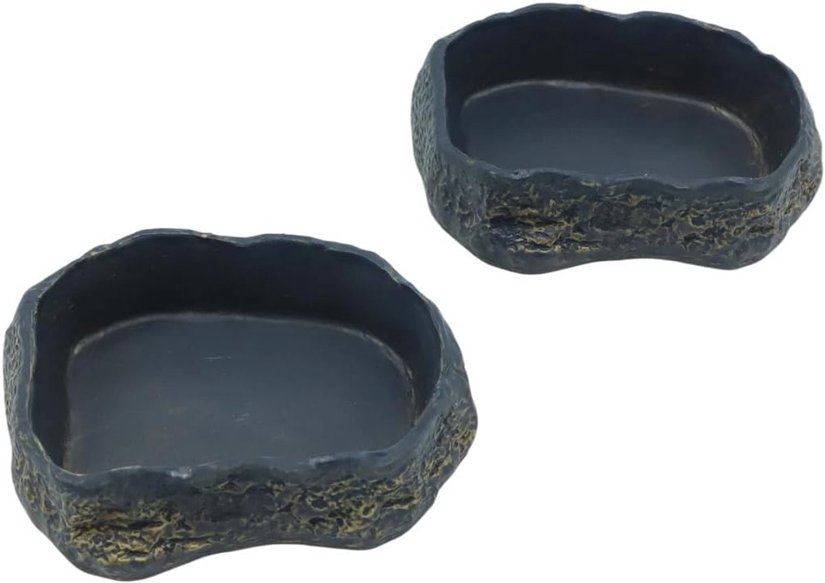 2 stuks Reptile Water Dish Food Bowl Set, voor Huisdier Schildpad Kameleon Hagedis Kikker (Zwart)