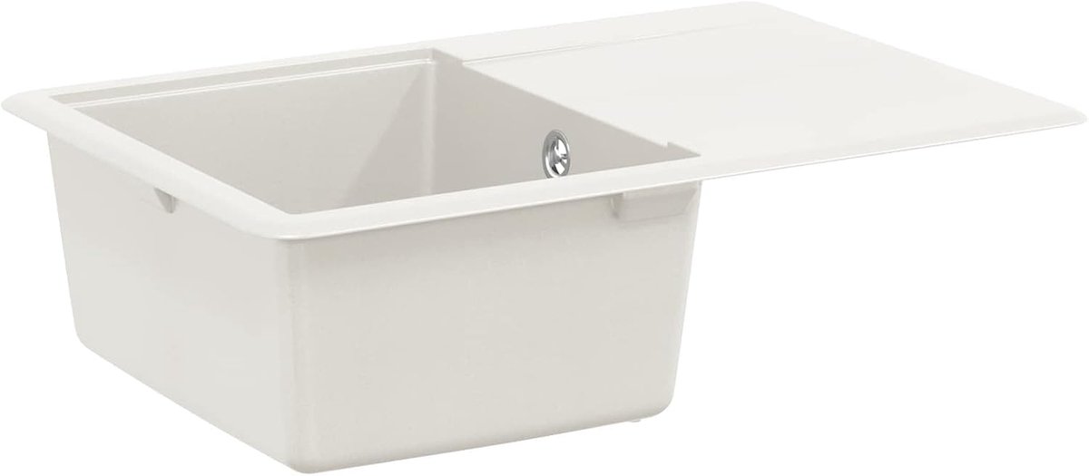 670 x 460 mm van kwartscomposiet, inbouwspoelbak in wit, hittebestendig en krasbestendig, gootsteen voor de keuken incl. afvoergarnituur