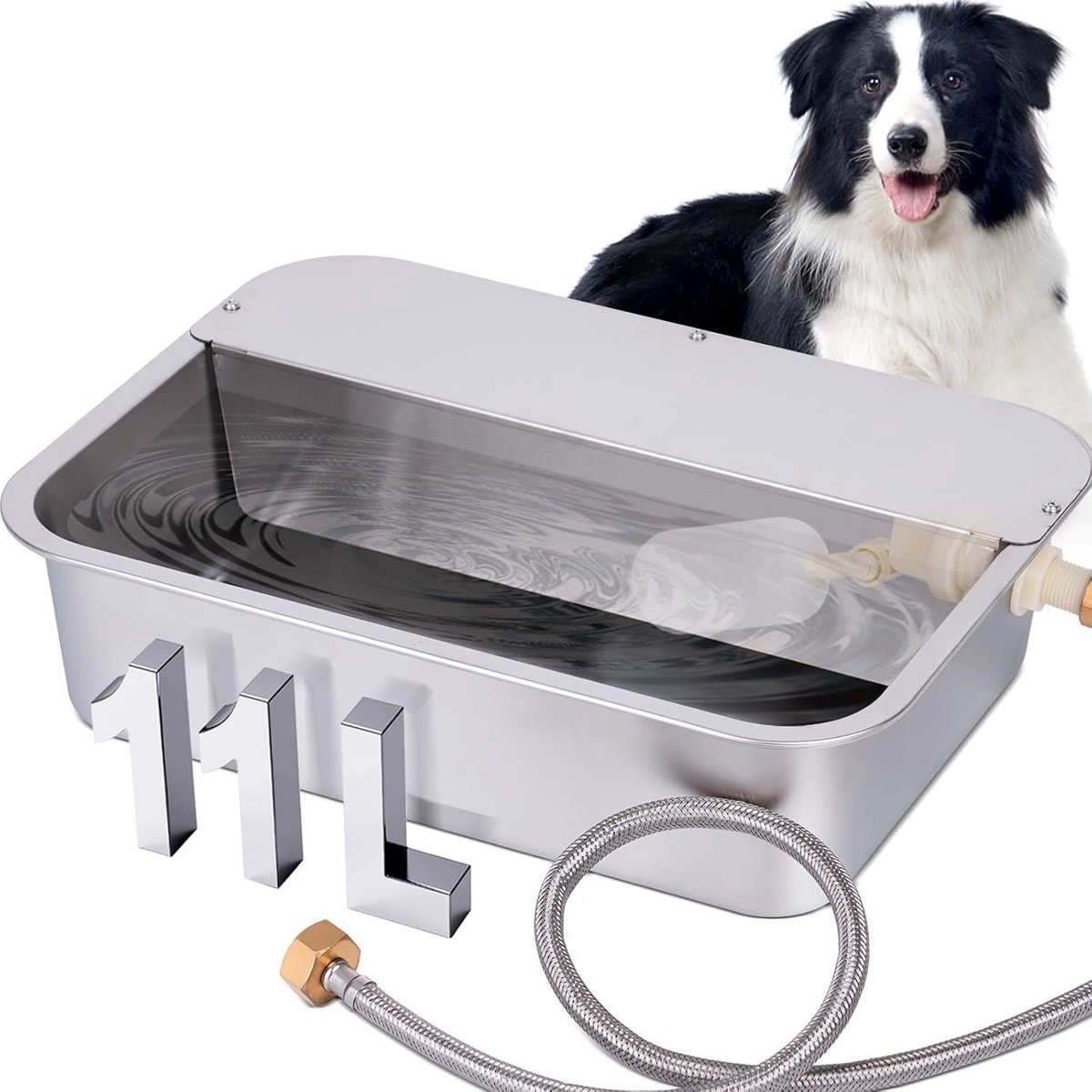 Hondendrinkfles, 11 liter, roestvrijstalen dispenser voor honden, grote katten, kippen, geiten, schapen en vee