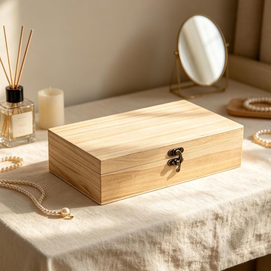 Set van 3 houten kisten met deksel, grenen doos met metalen sluiting, rechthoekige opbergdoos voor doe-het-zelf knutselen, sieraden en souvenirs — afbeelding 5