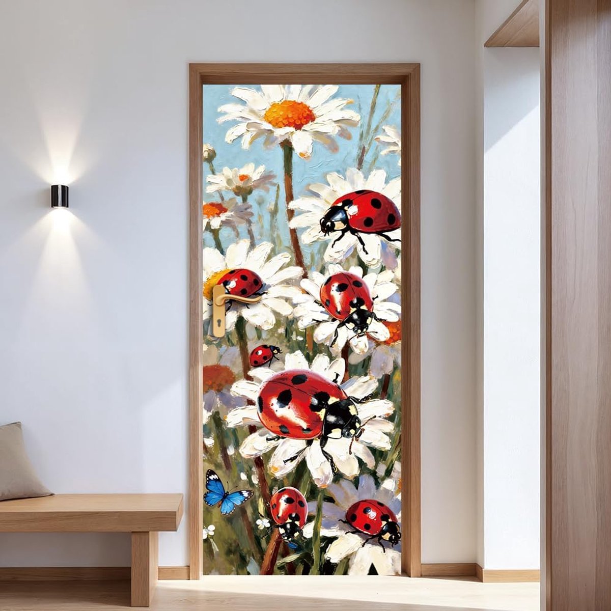 80 x 200 cm deursticker madeliefjes lieveheersbeestje