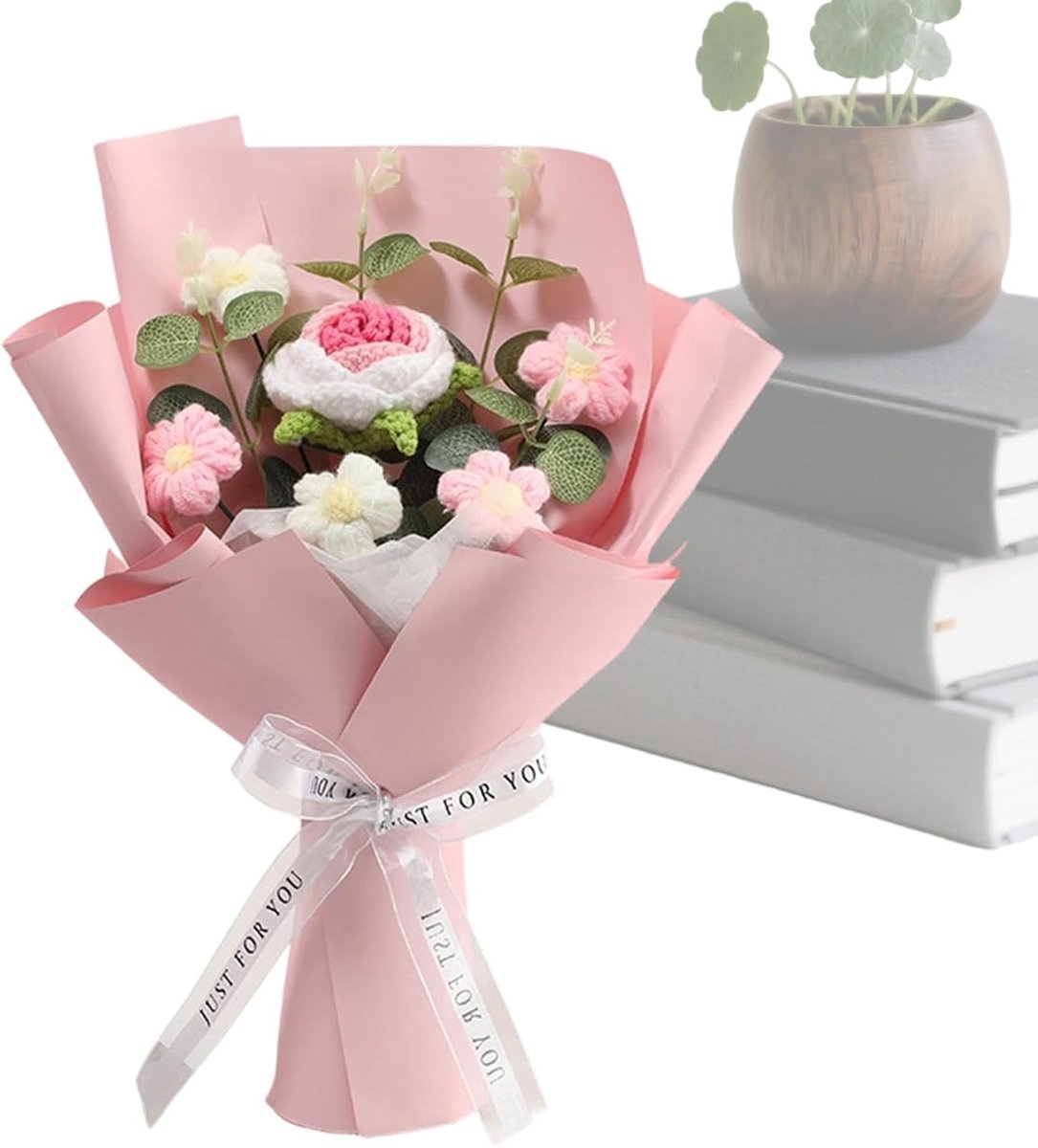 Haakbloemen, decoratief handwerk, gebreid boeket voor afstudeerfeesten, verjaardag, bruiloft, Valentijnsdag, Kerstmis, Pasen, lente