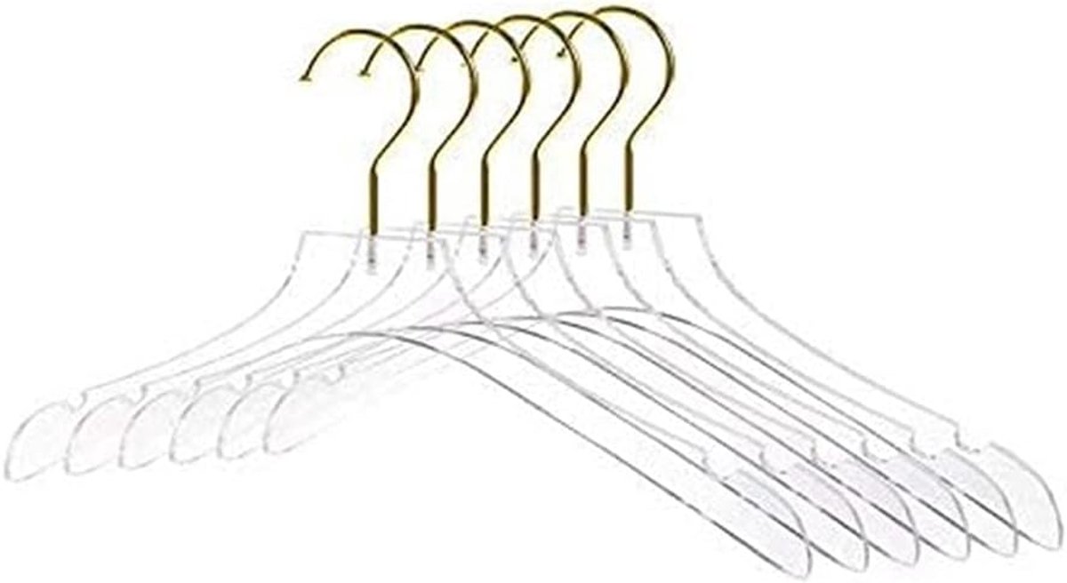 5 transparante kleerhangers met gouden haak, transparante overhemden, kleerhangers met inkepingen, geschikt voor dames en kinderen