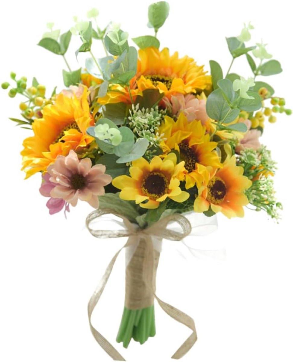 1stuk Bruiloft Bruid Boeket Zonnebloem Simulatie Bloemstukken Elegante Decoratie Voor Trouwfeesten Voor Bruidsfoto's Feestelijke Gelegenheden Duurzame Kunstbloemen