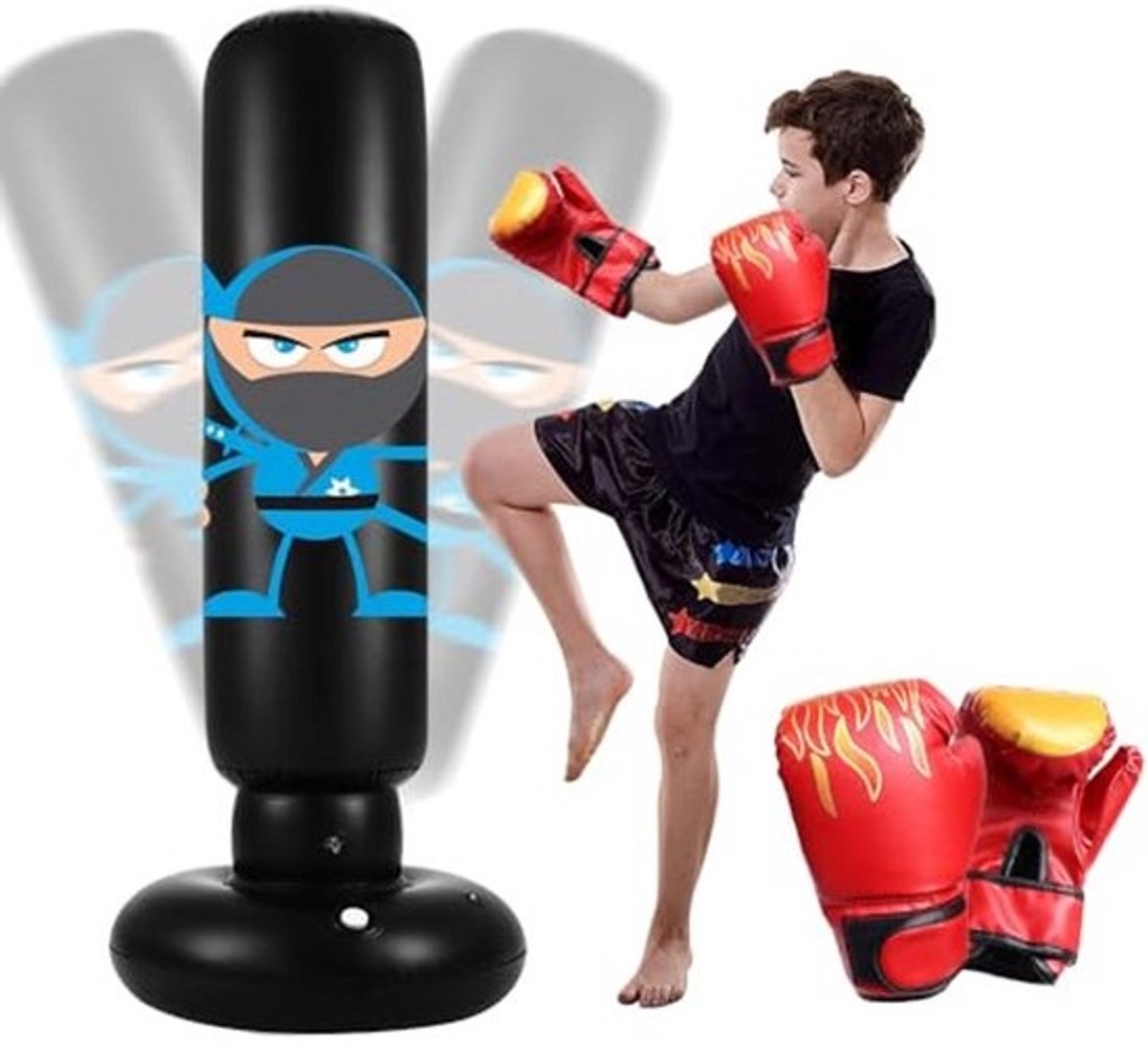 Staande bokszak - Voor kinderen en volwassenen - 165 cm - Inclusief bokshandschoenen - Voor training en ontspanning