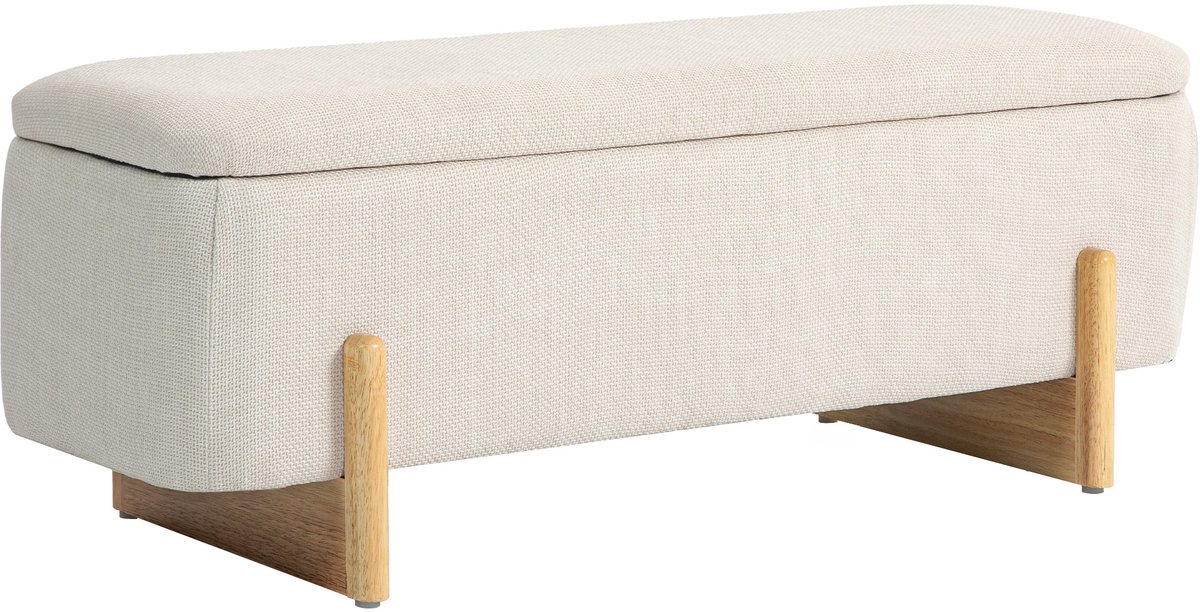 Homona Zitbank met opbergruimte - Met schuimstofvulling en leinenimitat bekleding - 111 x 44 x 44,5 cm - Crèmewit