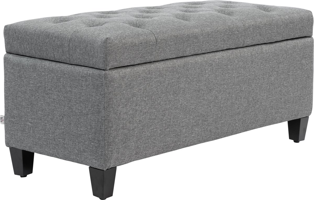 Homona Zitbank met opbergruimte - Met knoopdetails - 100 x 40 x 44 cm - Lichtgrijs