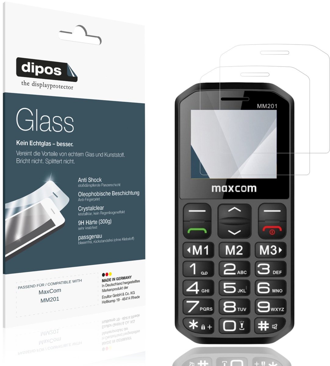 dipos – 2x Pantserfolie geschikt voor MaxCom MM201 | 9H Screenprotector