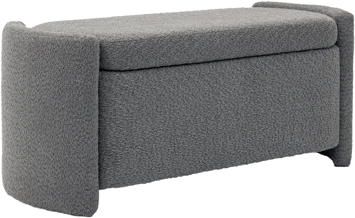 Homona Zitbank met opbergruimte - Gestoffeerde halbank - Met teddy-fluwelen bekleding - 105 x 44 x 45,5 cm - Grijs