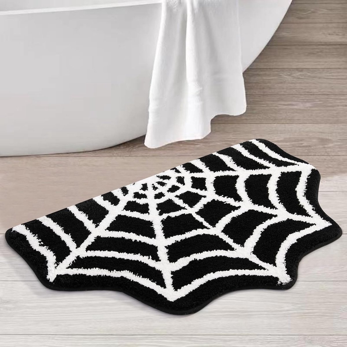 Badmat met spinnenwebmotief, 40 x 60 cm, Halloween badmat, gothic vloerkleed, absorberend, antislip, machinewasbaar, gothic vloerkleed voor badkamer, voordeur, slaapkamer (zwart)
