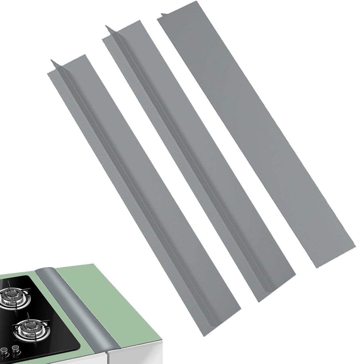 Siliconen afdichtingen voor keuken en apparatuur - 3 stuks, 25 inch, ideaal voor het vullen van openingen tussen aanrecht, fornuis en wasmachine (Grijs)