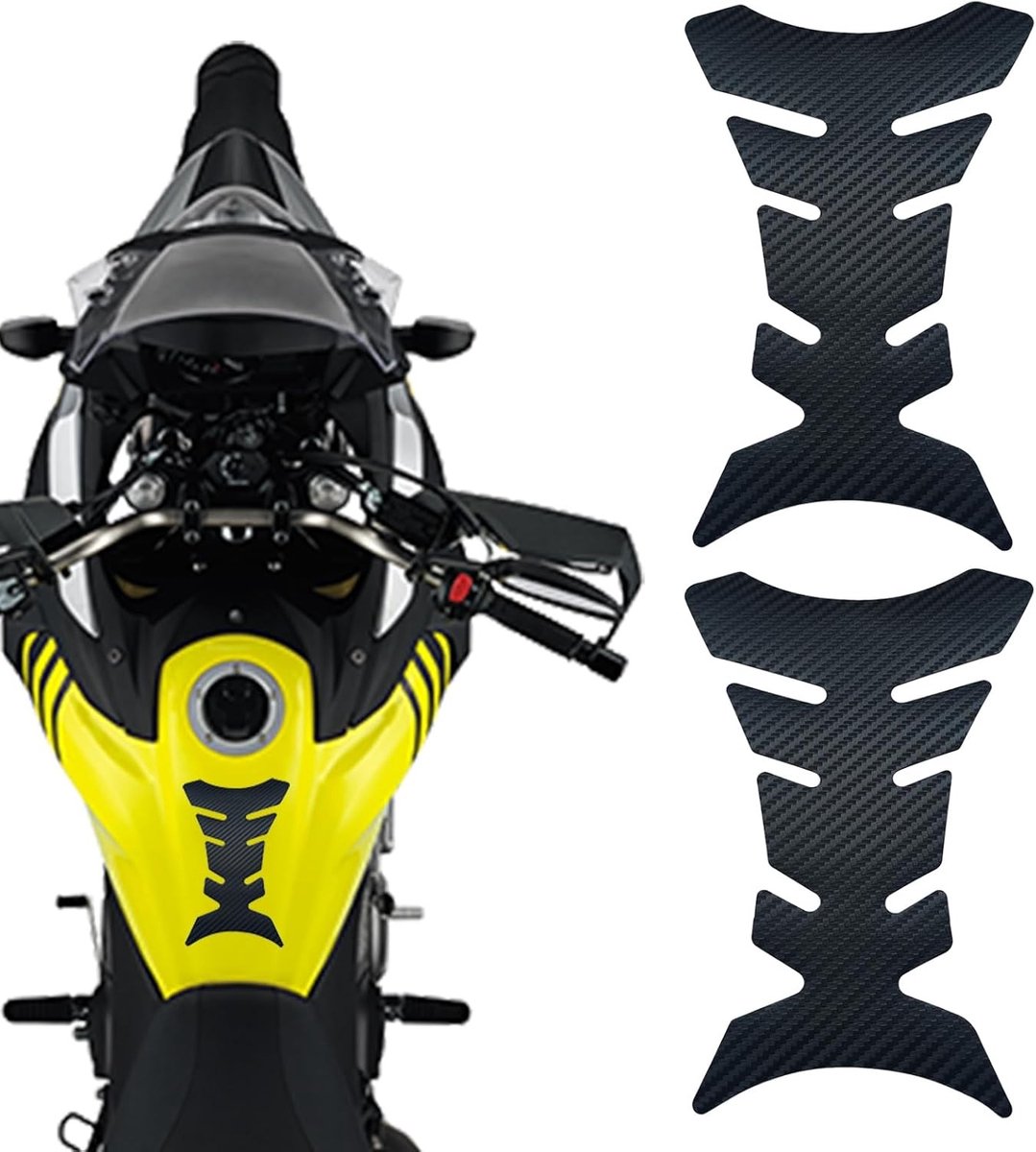 Tank Pad voor Motorfiets - 2 Stuks Zwart, Brandstof Tank Bescherming, Haringbeen Vorm, Universeel Geschikt voor Alle Motoren, 20.5 x 14 cm