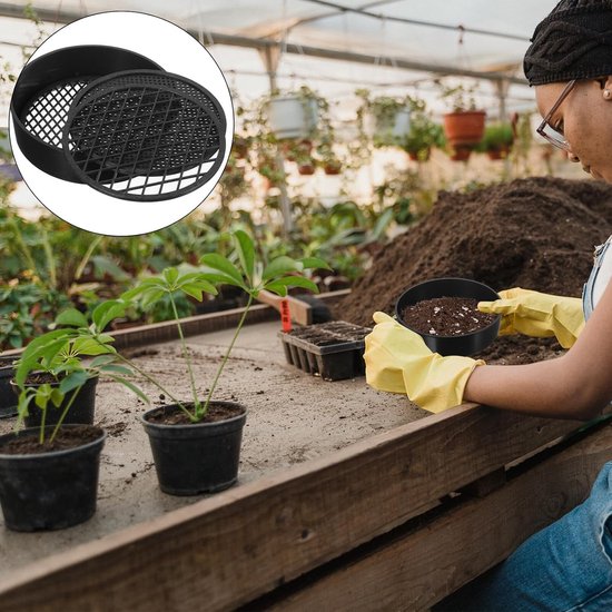 4-in-1 Tuinzeef - Ronde Zeef - Zandzeef - Kunststof - Grondzeef - Steenzeef - Tuingereedschap - voor Compost en Aarde - Diameter 12cm - Zwart — afbeelding 3