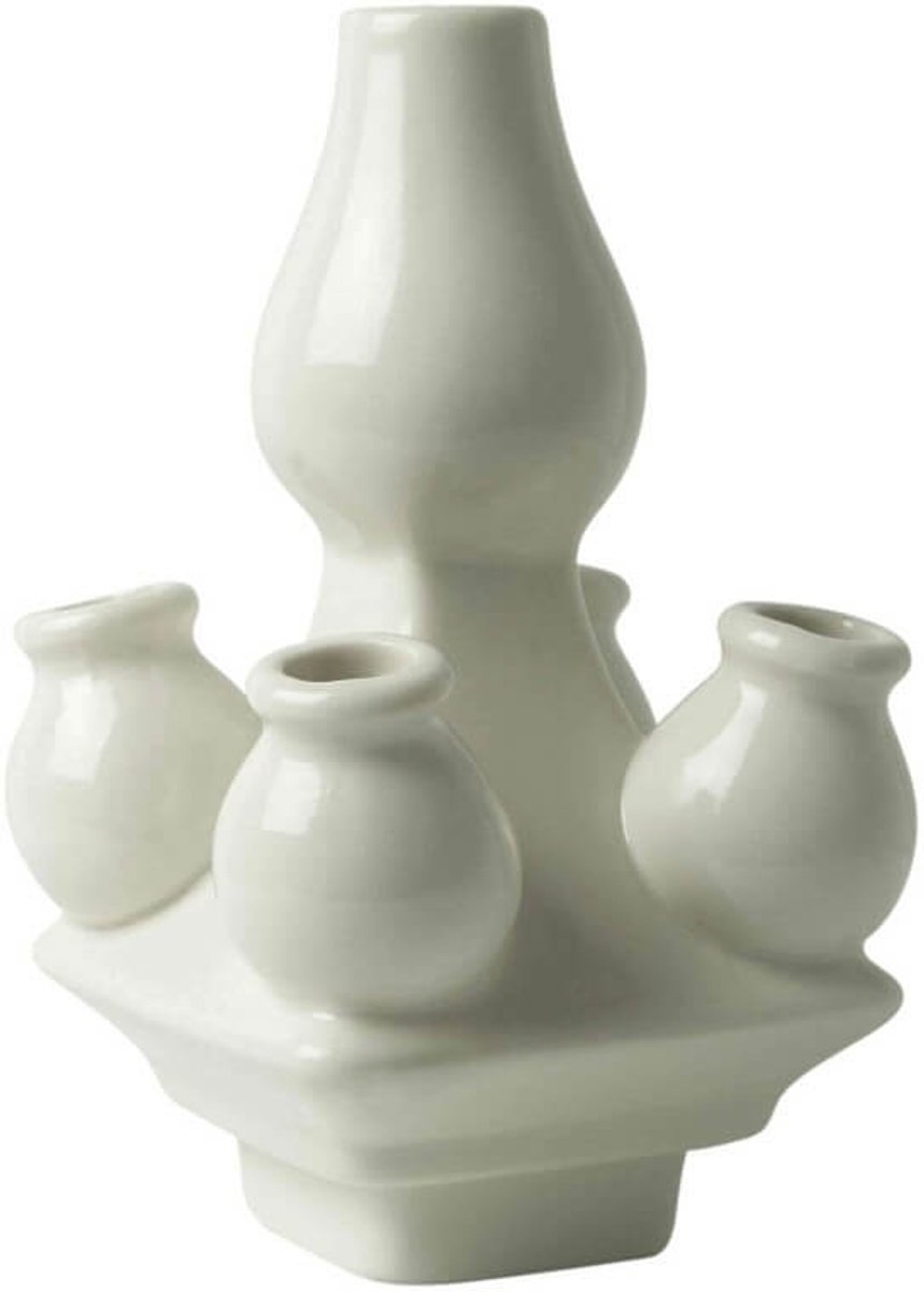 Heinen Delfts Blauw Tulpenvaas Stapelgekte - Wit - top - 15 cm