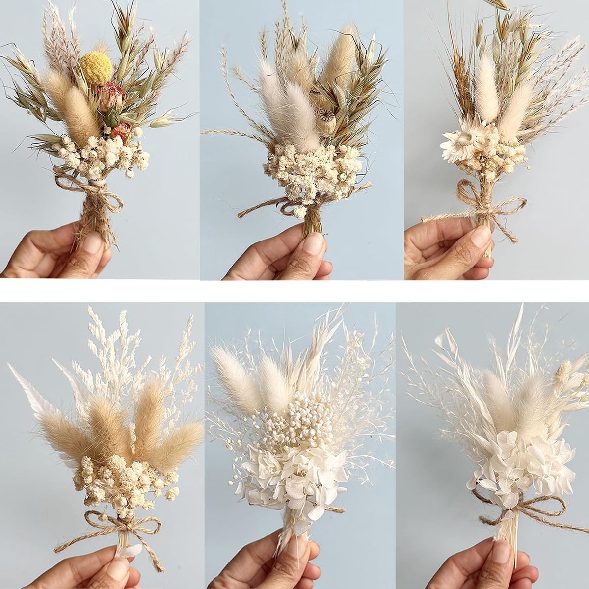 Set van 6 Mini Natuurlijke Gedroogde Bloemen Boeketten voor Ambachten, Scrapbooking en Decoratie